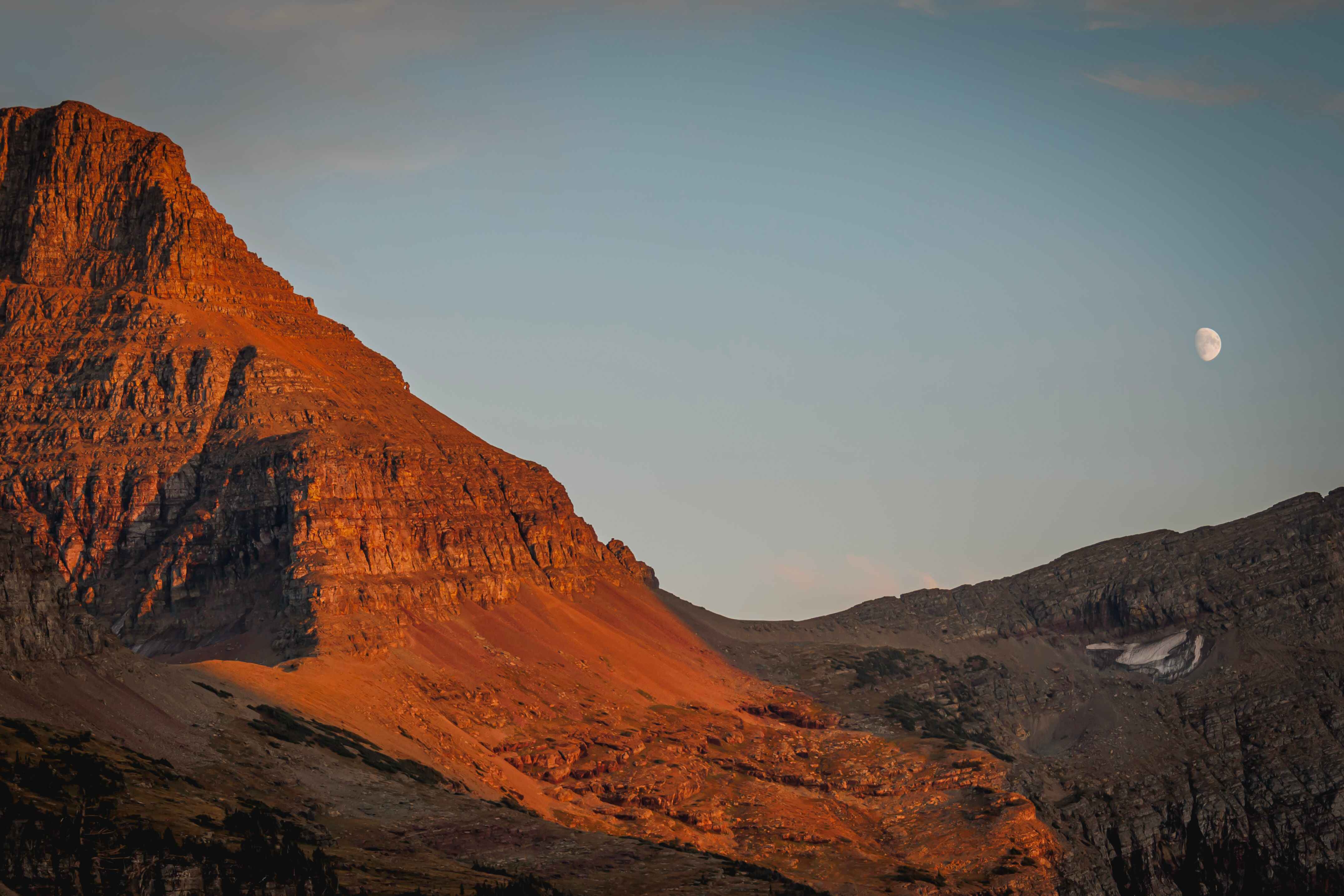alpenglow on a mountain peak at sunset